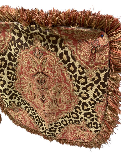 Set of 4 Pillow Covers Animal Print Fringed 18 Inch Square Zip Closure
