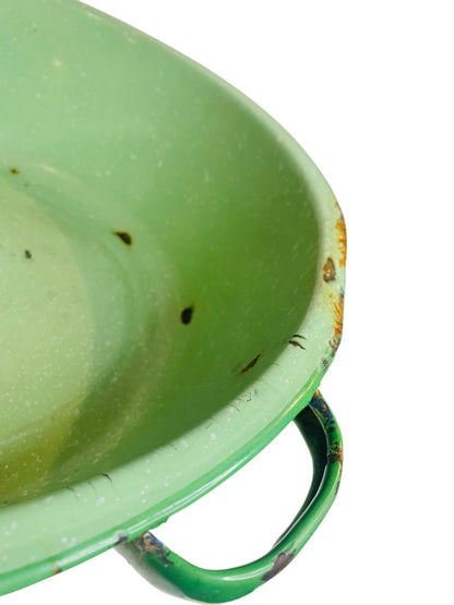 Large Green Graniteware Tub Handled Round 16 Inch Diameter