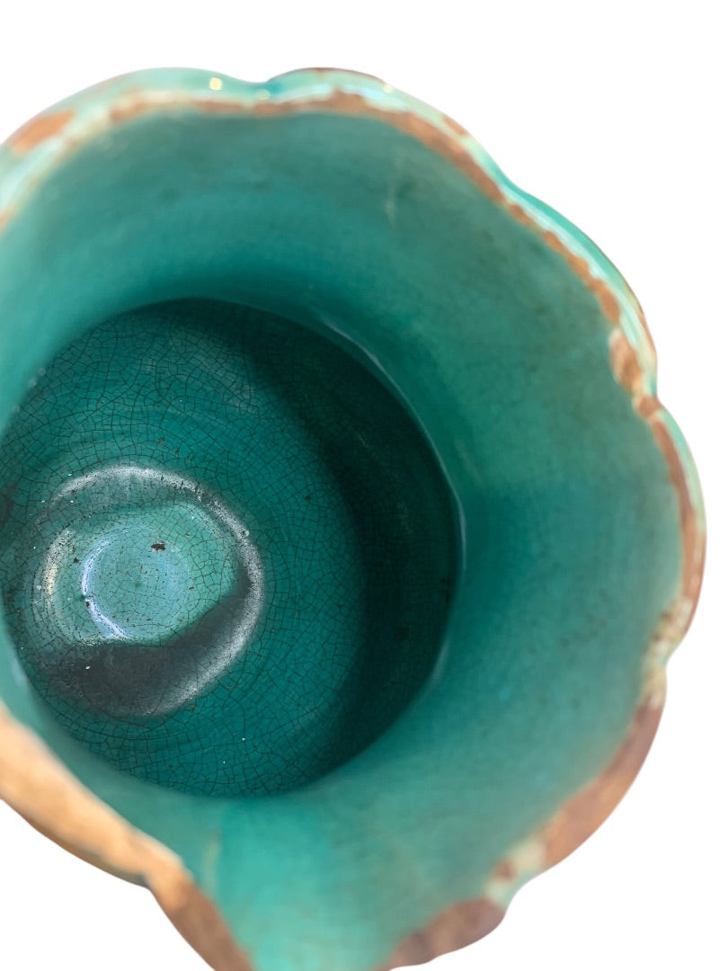 Antique Majolica Water Lily Pond Rope Pitcher Pottery 7 Inch Vibrant