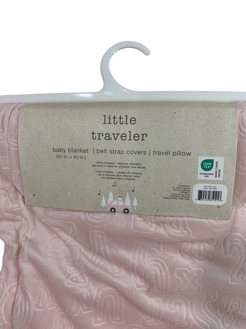 New Little Traveler Pink Baby Blanket Belt Strap Covers Travel Pillow