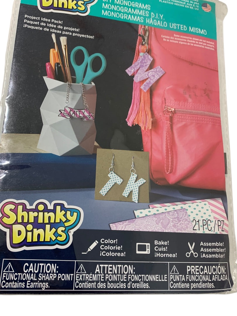 Shrinky Dinks 21 Piece Monograms Color Bake Assemble Craft Age 6 Up New