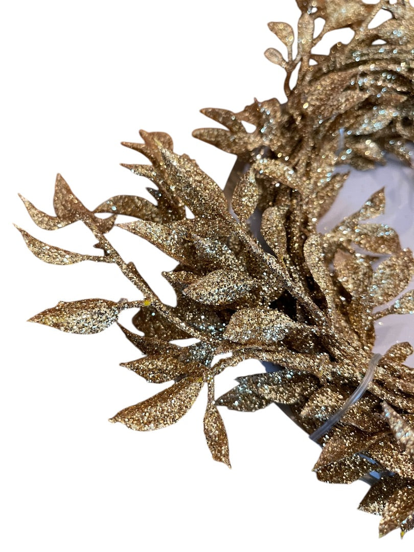 Crate & Barrel Gold Glitter Leaf 6 ft Garland New 667-487