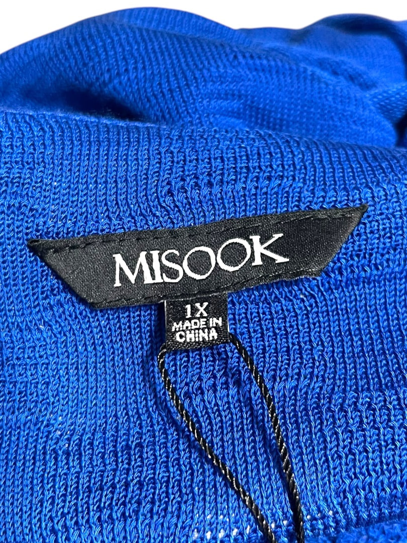 1X Misook Womens New Knit Open Cardigan Royal Blue Checked Texture