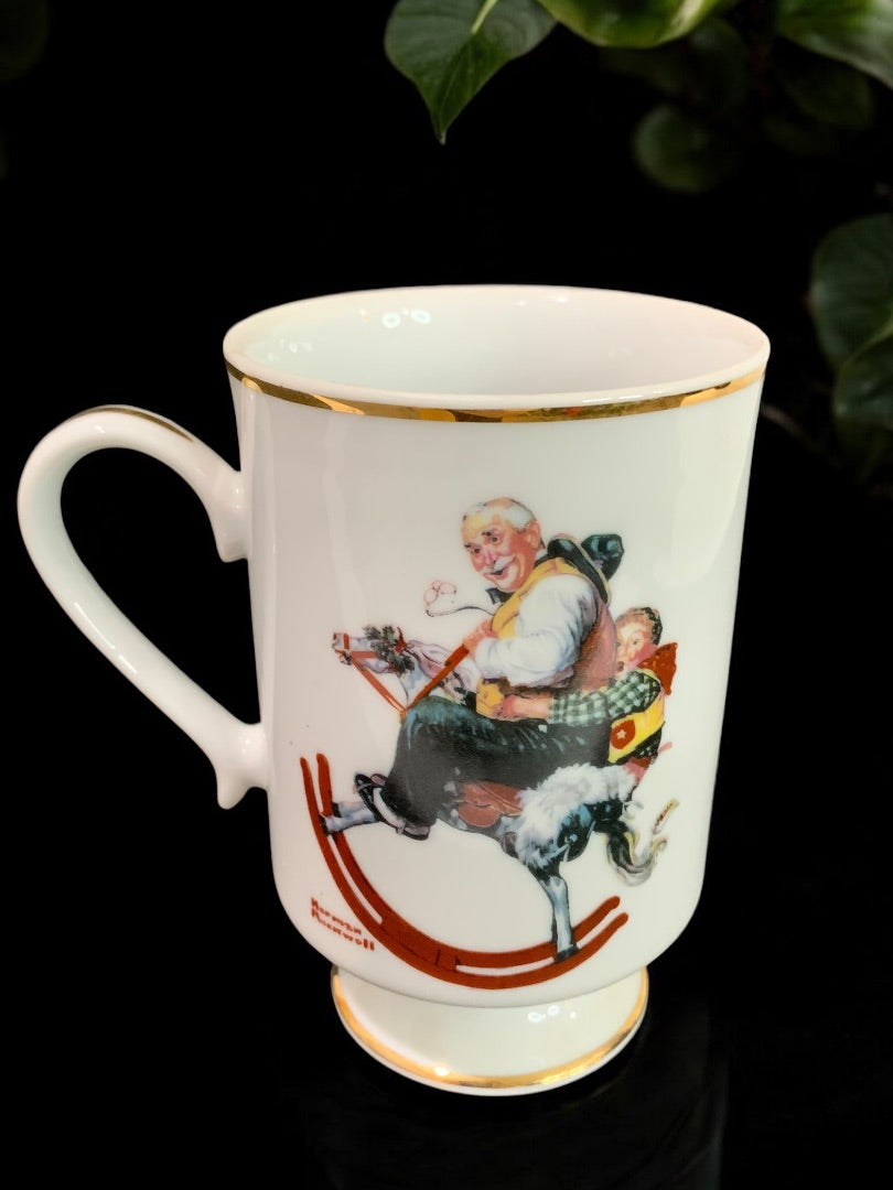 1981 Norman Rockwell Porcelain Pedestal Mug "Gramps at the Reins" The Danbury Mint