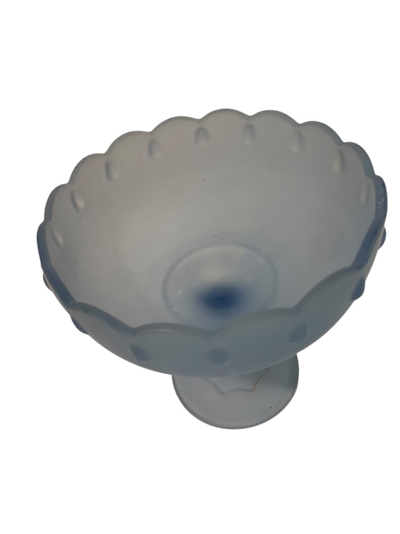 Indiana Glass Frosted Blue Satin Footed Pedestal Dish 7 Inch Vintage