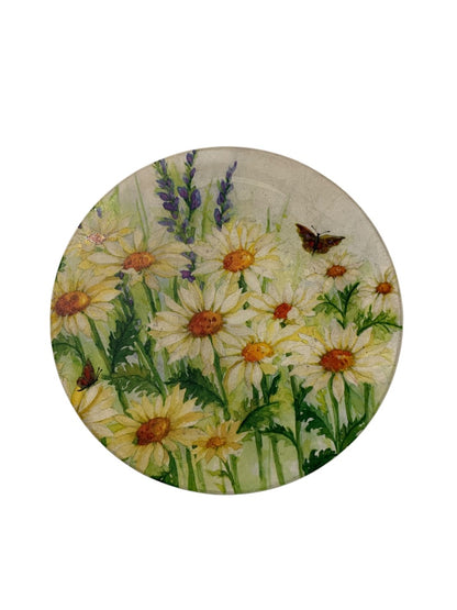 Round Ceramic Drink Coasters Wildflower Butterfly Cork Backed 4"
