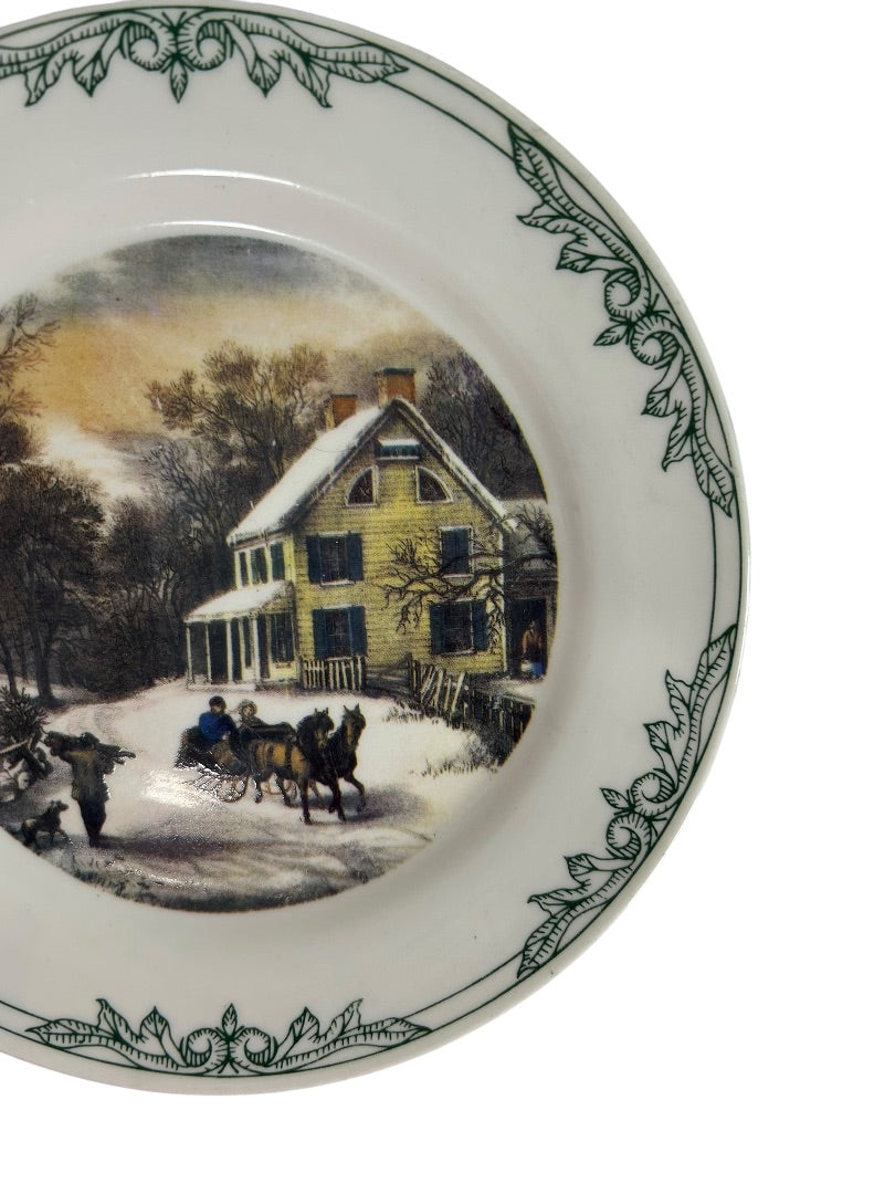 Currier and Ives 2001 Decorative 8 Inch Plate Winter Farm Barn Scene