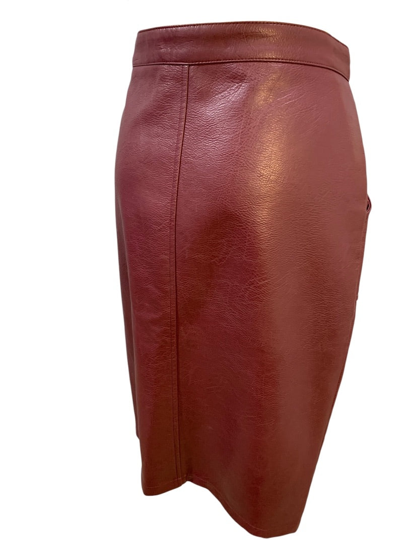 Size 10 Primark Womens Merlot Vegan Leather Skirt Zip Pockets
