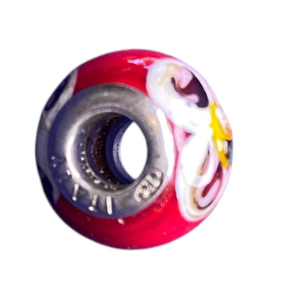 Glass and Sterling Silver 925 Millefiori Charm Bead Red Made in Italy