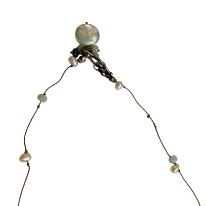 Silvertone Heart Pendant Necklace Delicate Aqua and Pearl Beads 18.5 Inch