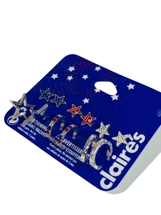 Claires New Post Pierced Earrings Patriotic Stars Hoops