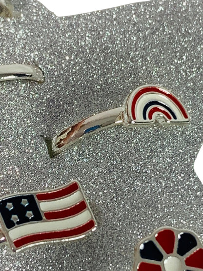 Claires New Set of 7 Adjustable Rings Patriotic USA Silvertone