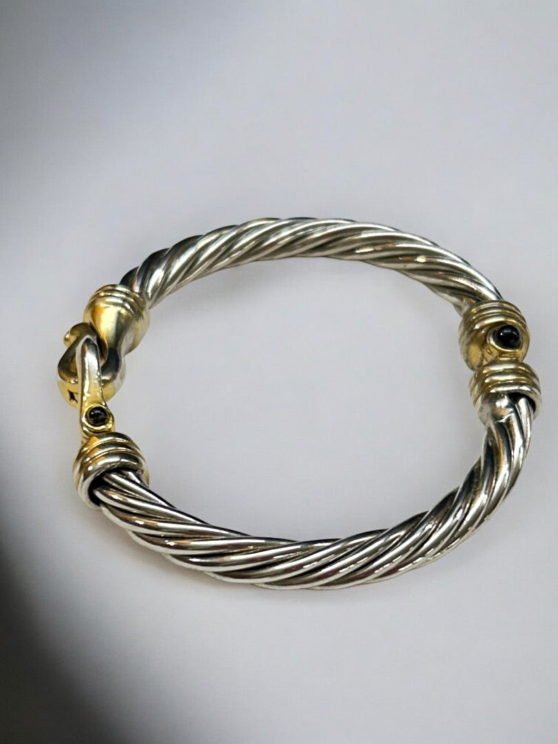 Silvertone and Goldtone Bangle Bracelet Foldover Magnetic Clasp 2.5 Inch Inside Diameter