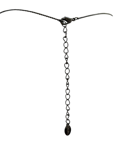 Pewter Color and Blue Crystal Necklace 15 Inch Chain 2" Drop