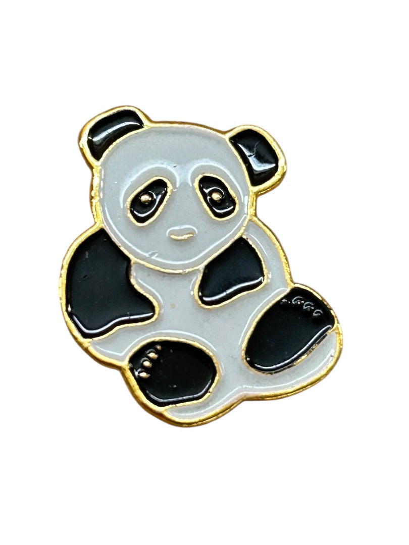 Enameled Panda Bear Lapel Pin .75 Inch Goldtone Black White