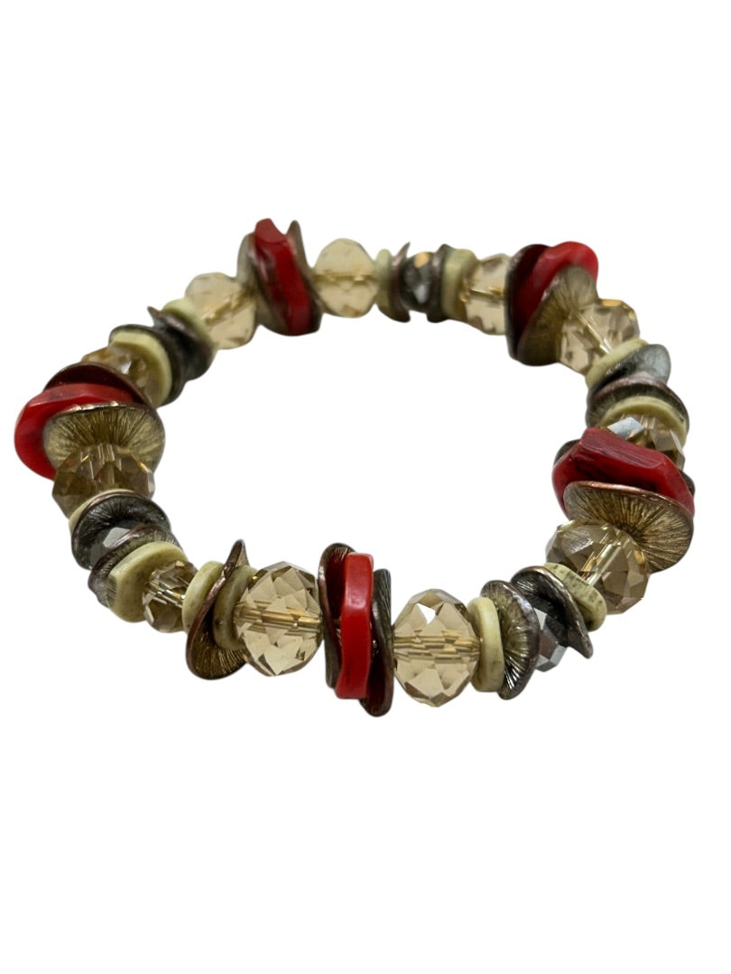 Chunky Stretch Bracelet Goldtone Orangey Artsy Stretchy