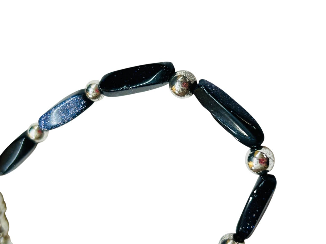 Navy Blue Sparkle Silvertone Bracelet 6.75 Inch Magnetic Clasp