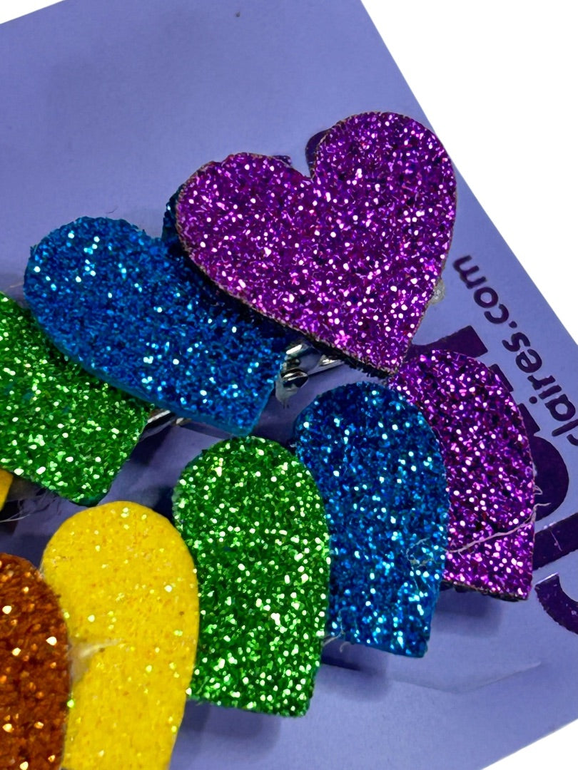 Claires New Rainbow Heart Sparkly Set of 2 Hair Clips 3 Inch