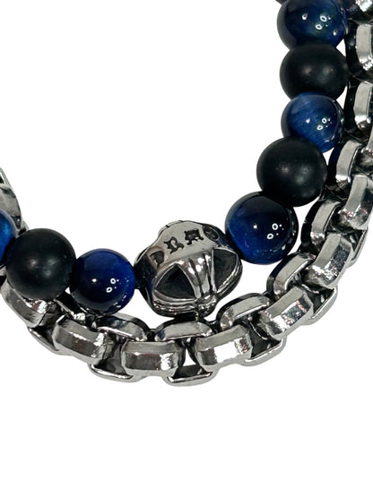 Claires Blue Black Silvertone Two Strand Bracelet Adjustable Slide