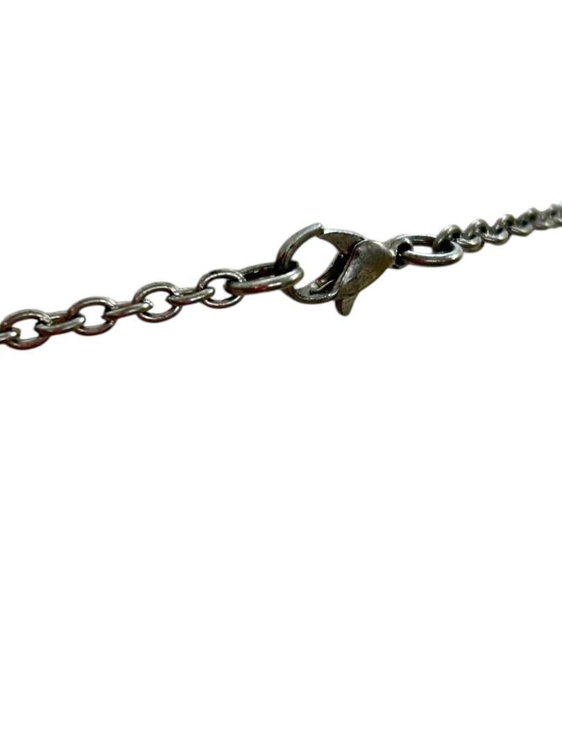 Silvertone Beaded Necklace 34 Inch 5 Inch Drop Cream Beads