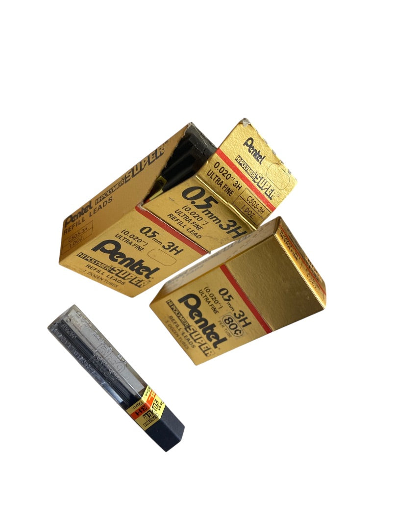 Pentel Super Refill Leads 25 Tubes .5mm 3H (0.020") Ultra Fine Hi-Polymer