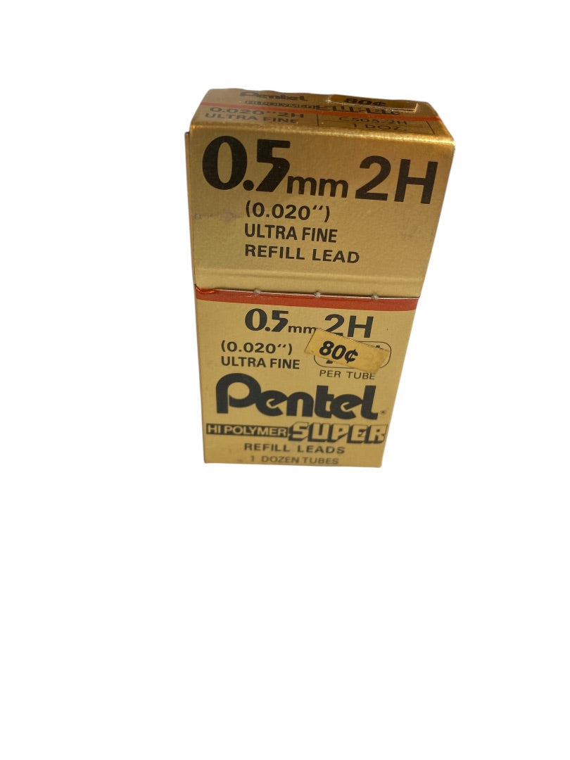 Pentel Super Refill Leads 12 Tubes .5mm 2H (0.020") Ultra Fine Hi-Polymer