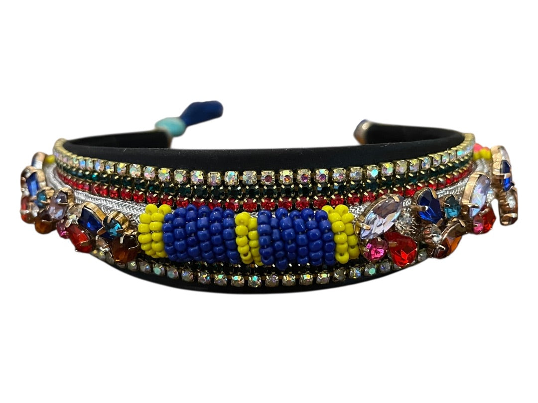 Colorful Rhinestone Jeweled Padded Headband Tassels
