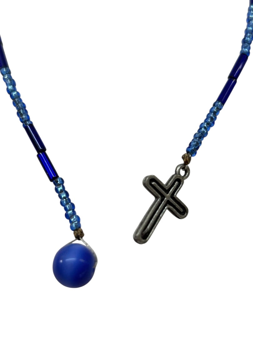 Beaded Blue Silvertone Cross Book Marker Bible 9.5 Inch