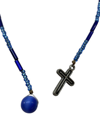 Beaded Blue Silvertone Cross Book Marker Bible 9.5 Inch