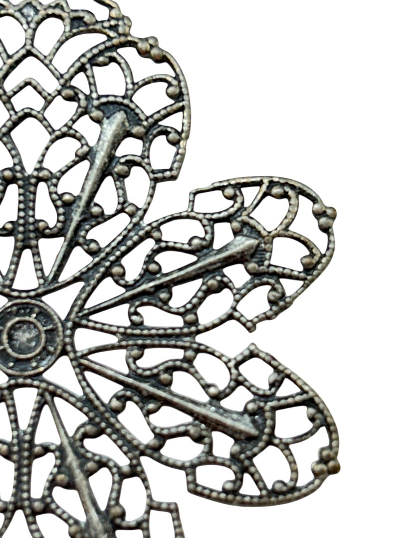 Delicate Silvertone Filigree Pendant 2.25 x 1.75 Inch Flower