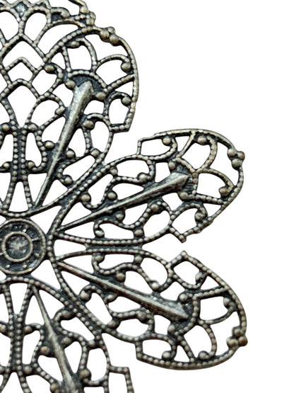 Delicate Silvertone Filigree Pendant 2.25 x 1.75 Inch Flower