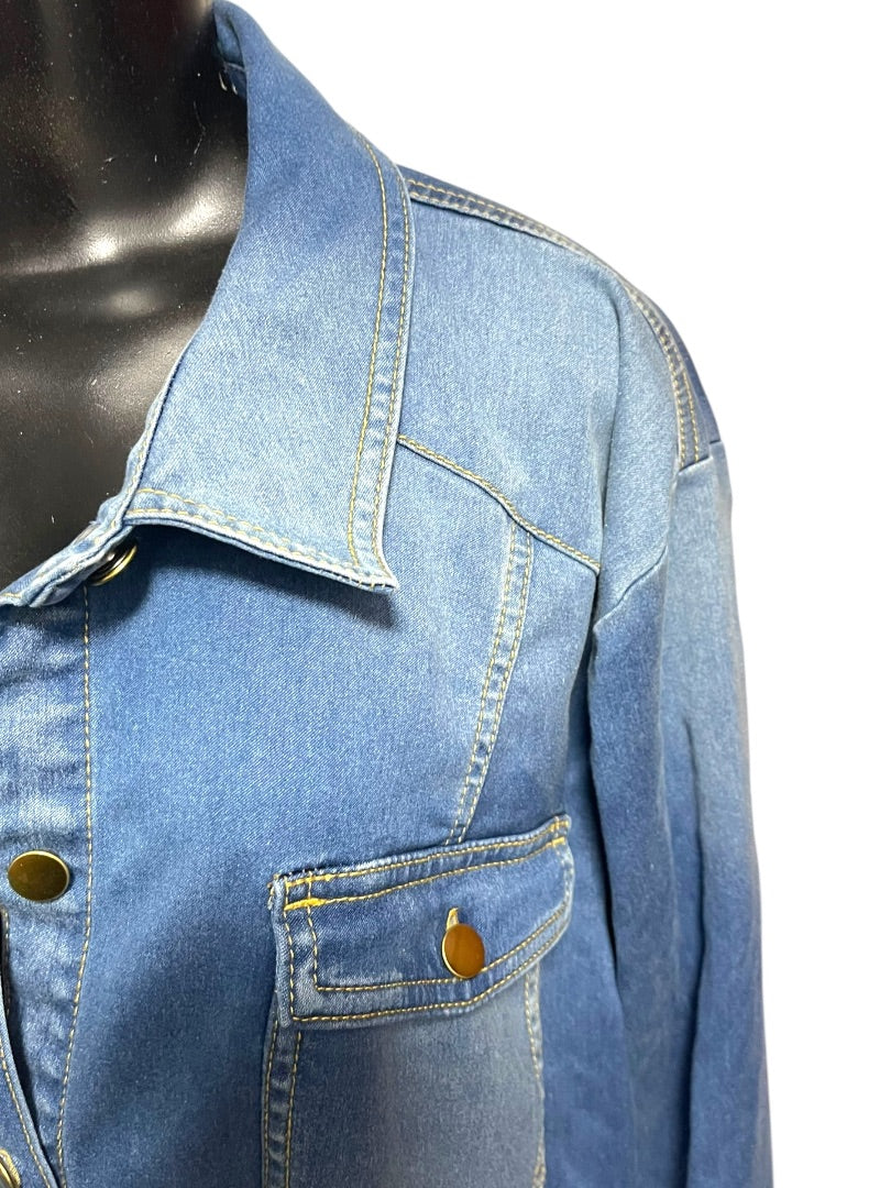 Size 24W INC Long Sleeve Button Down Denim Womens Shirt Jean Shacket