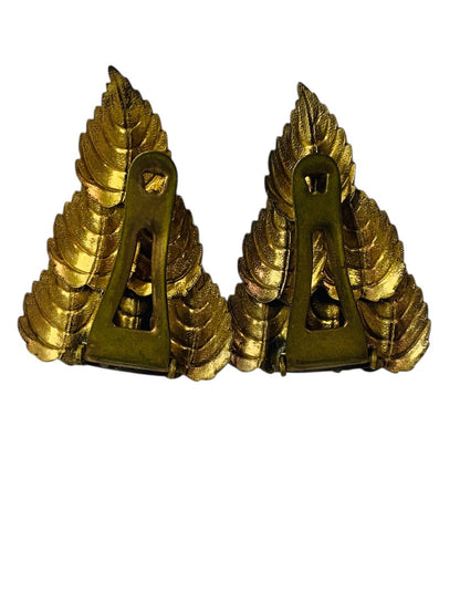 Vintage Goldtone Shoe Clips 2 Inch Leaves Antiqued Look