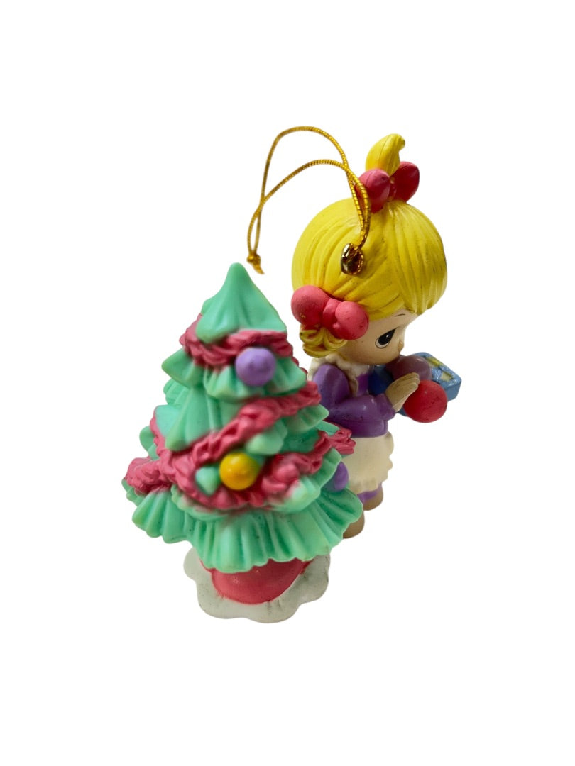 Precious Moments Holiday Wonderland Christmas Ornament Girl Tree 3" Hard Plastic