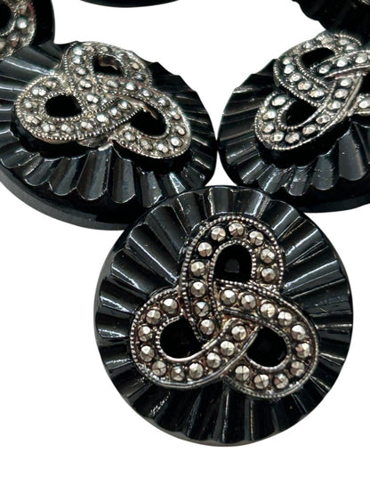 Vintage Lot of 11 Black Buttons Embellished Design 18mm Starburst