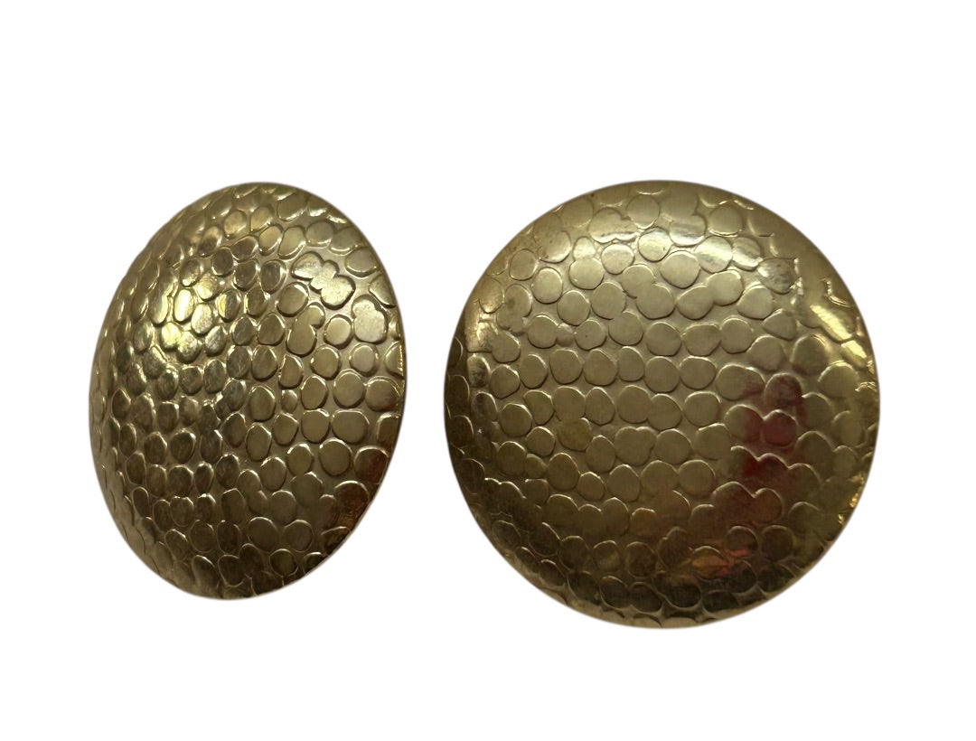 Vintage Goldtone Post Pierced Earrings Snakeskin Texture 1 Inch