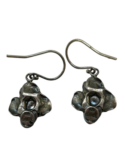 Sterling Silver 925 Fish Hook Pierced Flower Earrings Isreal 1" Drop