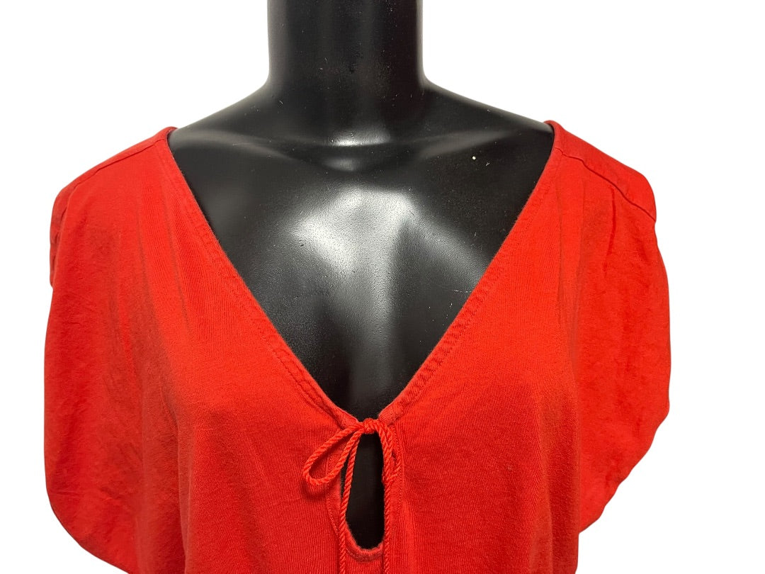 Size 18/20 Simply Cacique Short Sleeve Shirt Tie Front Dark Orange