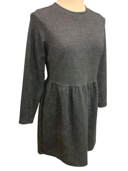 Small Petite Loft Gray Plaid Heavy Knit Long Sleeve Dress Button Back