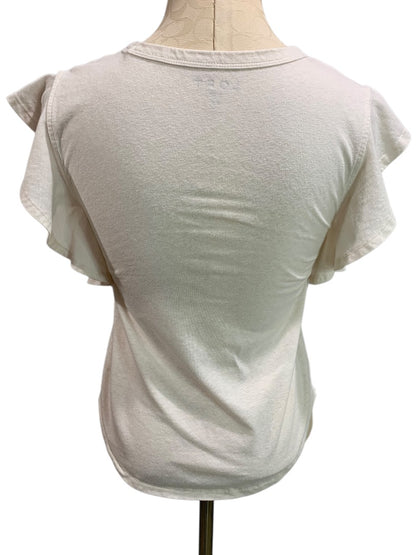 XS Loft Womens Off White Ruffle Sleeve Tshirt Top Scoop Neck
