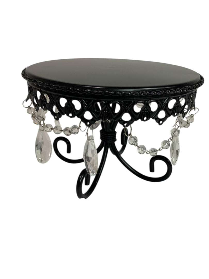 Cake Dessert Pedestal Small 7 Inch Diameter Black Metal Crystal 5"h