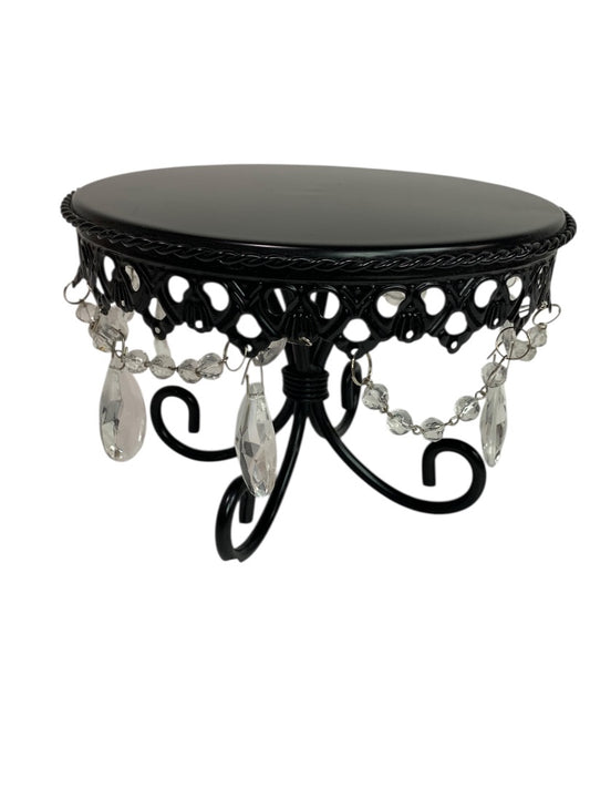 Cake Dessert Pedestal Small 7 Inch Diameter Black Metal Crystal 5"h