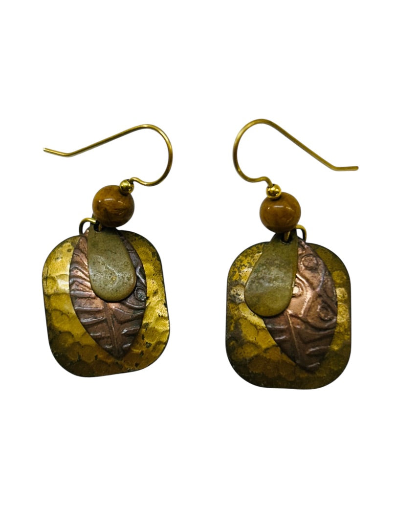 Goldtone Copper Fishhook Earrings Pierced Drop 1.5 Inch Artsy