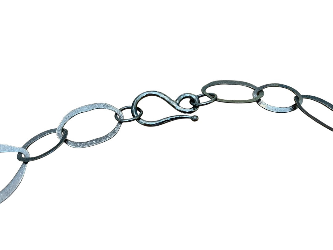 Large Oval Interlinked Chain Necklace Gun Metal 34 Inch Hook Closure