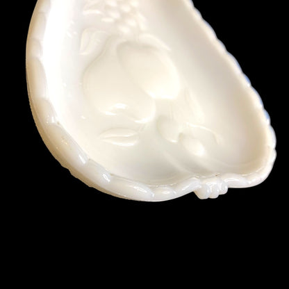1950s Hazel-Atlas Milk Glass Blossom Pattern Pear Shape Relish Tray 8"