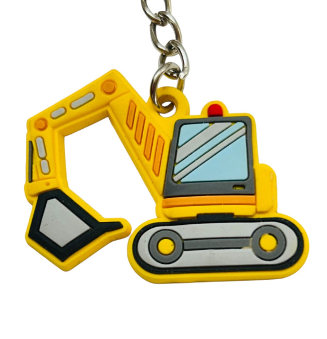 Backhoe Digger PVC Keychain Keyring 3.25" Yellow