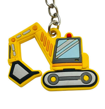 Backhoe Digger PVC Keychain Keyring 3.25" Yellow