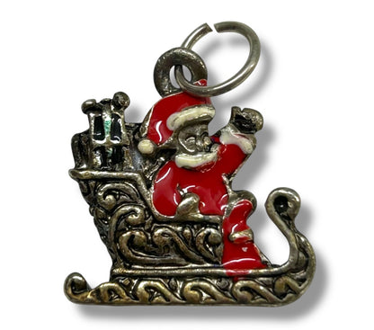 Goldtone Small Pendant Charm Santa Sleigh Christmas .75"