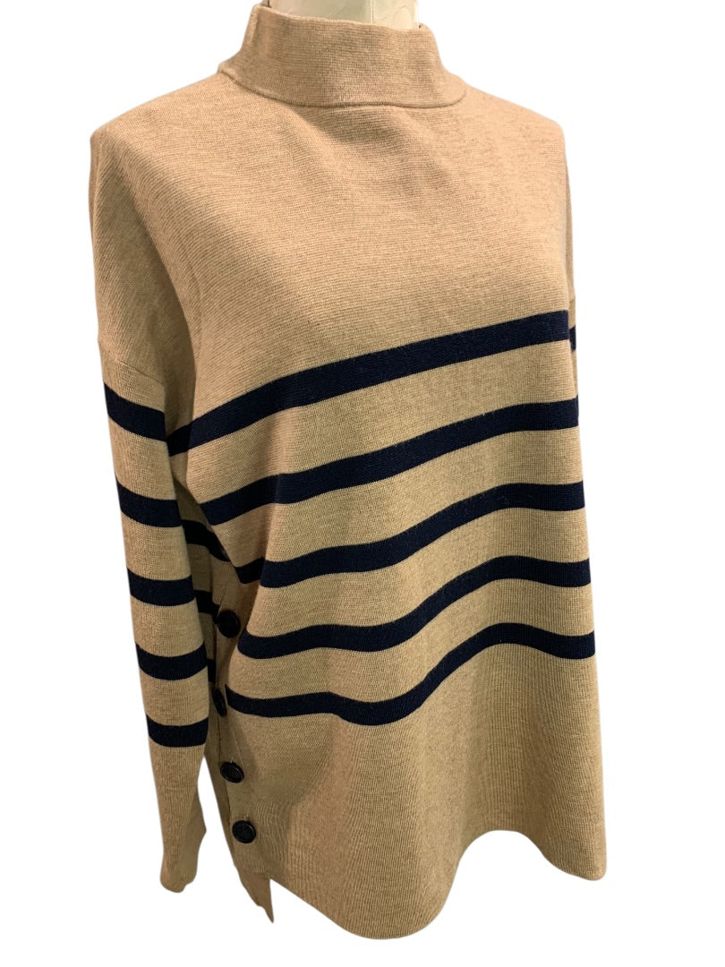 Size 42 Basler Womens Tunic Sweater Brown Black Stripe Mock Turtleneck