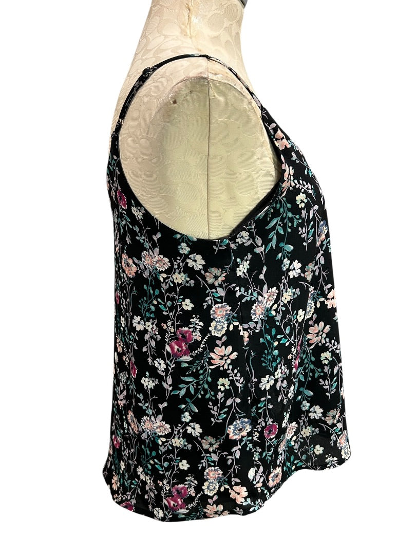 Small Lush Womens Navy Blue Floral Print Sleeveless Blouse Keyhole Neckline